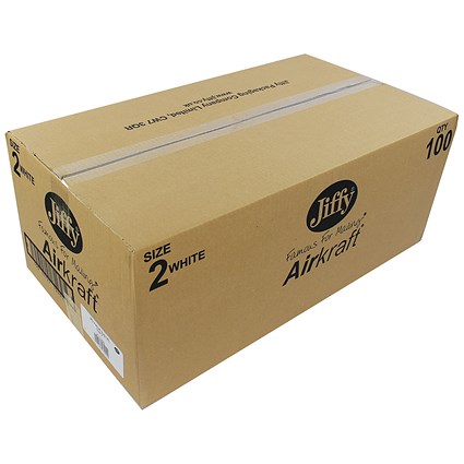 Jiffy Airkraft No.2 Bubble Lined Postal Bags, 205x245mm Peel & Seal, White, Pack of 100