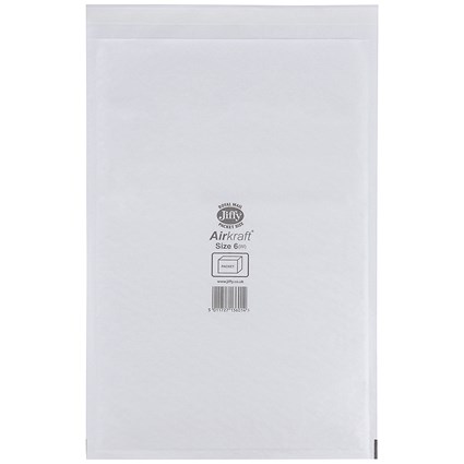 Jiffy Airkraft No.6 Bubble Lined Postal Bags, 290x445mm, Peel & Seal, White, Pack of 100