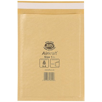 Jiffy Airkraft No.00 Bubble Lined Postal Bags, 115x195mm Peel & Seal, Gold, Pack of 200 Jiffy Airkraft No.00 Bubble Lined Postal Bags, 115x195mm Peel & Seal, Gold, Pack of 200