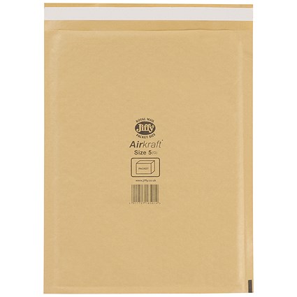 Jiffy Airkraft No.5 Bubble Lined Postal Bags, 260x345mm Peel & Seal, Gold, Pack of 100 Jiffy Airkraft No.5 Bubble Lined Postal Bags, 260x345mm Peel & Seal, Gold, Pack of 100