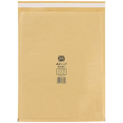 Jiffy Airkraft No.6 Bubble Lined Postal Bags, 290x445mm Peel & Seal, Gold, Pack of 100 Jiffy Airkraft No.6 Bubble Lined Postal Bags, 290x445mm Peel & Seal, Gold, Pack of 100