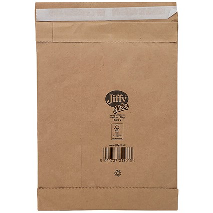 Jiffy No.2 Padded Bag Envelopes, 195x280mm, Brown, Pack of 100 Jiffy No.2 Padded Bag Envelopes, 195x280mm, Brown, Pack of 100
