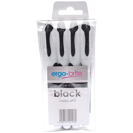 Ergo-Brite Drywipe Marker, Black, Pack of 4