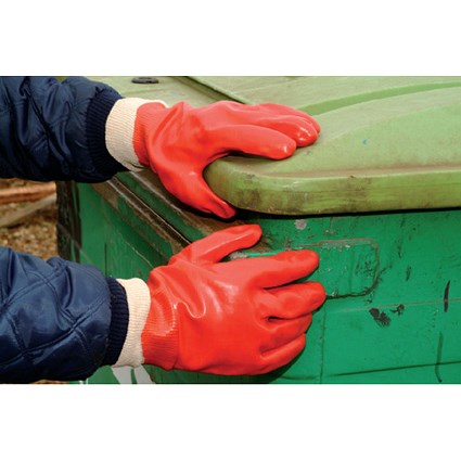 Polyco PVC Knitwrist Gloves, One-size, Red