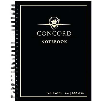 Concord Wirebound Notebook, A4, Ruled with Margin, 140 Pages, Pack of 5