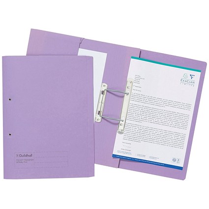 Guildhall Front Pocket Transfer Files, 315gsm, Foolscap, Purple, Pack of 25