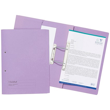 Guildhall Front Pocket Transfer Files, 315gsm, Foolscap, Purple, Pack of 25