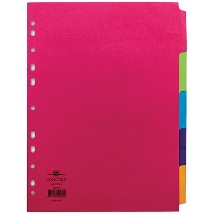 Concord Bright Subject Dividers, 5-Part, Blank Multicolour Tabs, A4, Multicolour Concord Bright Subject Dividers, 5-Part, Blank Multicolour Tabs, A4, Multicolour