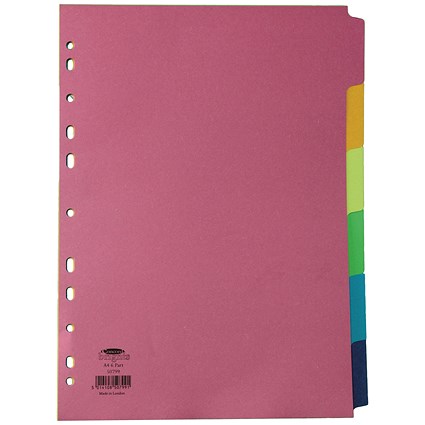 Concord Bright Subject Dividers, 6-Part, Blank Multicolour Tabs, A4, Multicolour