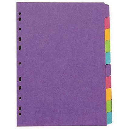 Concord Bright Heavyweight Subject Dividers, 10-Part, Blank Multicolour Tabs, A4, Multicolour