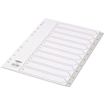 Concord Plastic Index Dividers, 1-10, Grey Tabs, A4, White