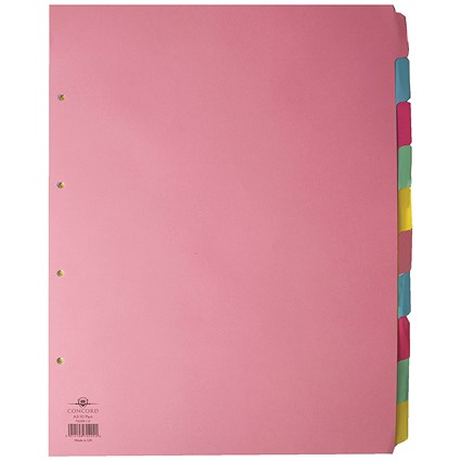 Concord Subject Dividers, 10-Part, Blank Multicolour Tabs, A3, Multicolour