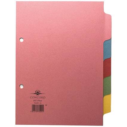 Concord Subject Dividers, 5-Part, Blank Multicolour Tabs, A5, Multicolour Concord Subject Dividers, 5-Part, Blank Multicolour Tabs, A5, Multicolour