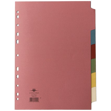 Concord Subject Dividers, 6-Part, Blank Multicolour Tabs, A4, Multicolour