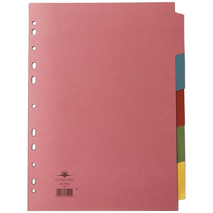 Concord Subject Dividers, 5-Part, Multicolour Tabs, A4, Multicolour, Pack of 5 Concord Subject Dividers, 5-Part, Multicolour Tabs, A4, Multicolour, Pack of 5