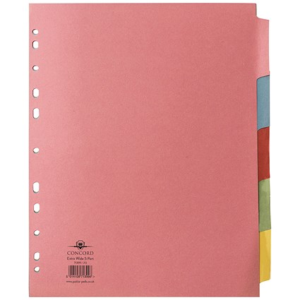 Concord Subject Dividers, Extra Wide, 5-Part, Blank Multicolour Tabs, A4, Multicolour Concord Subject Dividers, Extra Wide, 5-Part, Blank Multicolour Tabs, A4, Multicolour