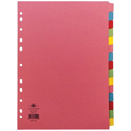 Concord Subject Dividers, 20-Part, Blank Multicolour Tabs, A4, Multicolour