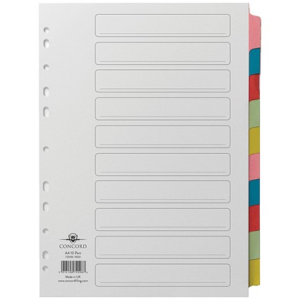 Concord Subject Dividers, Printed, 10-Part, A4, Assorted