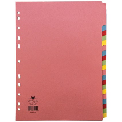 Concord Subject Dividers, 20-Part, Blank Multicolour Tabs, A4, Multicolour