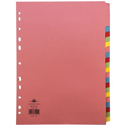Concord Subject Dividers, 20-Part, Blank Multicolour Tabs, A4, Multicolour