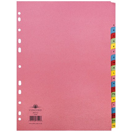 Concord Subject Dividers, A-Z, Multicoloured Mylar Tabs, A4, Assorted