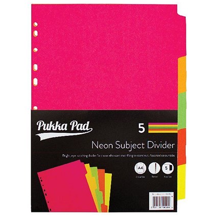 Concord Subject Dividers, 5-Part, A4, Fluorescent Assorted