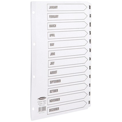 Concord Classic Index Dividers, Jan-Dec, Mylar Tabs, A4, White