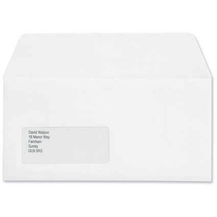 Croxley Script DL Wallet Envelopes with Window, Pure White, Peel & Seal, 100gsm, Pack of 500