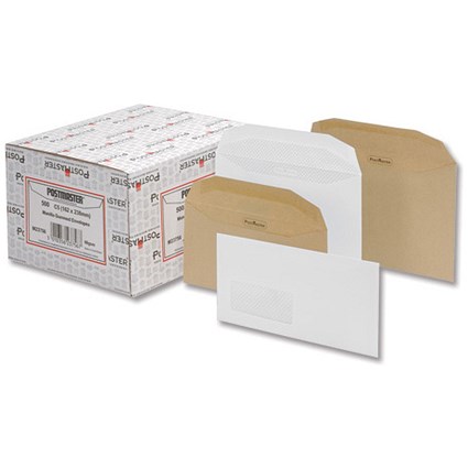 Postmaster Envelopes Wallet Gummed with Low Window 90gsm White C5 [Pack 500]