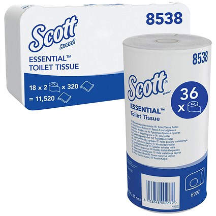 Scott Performance Toilet Tissue, White, 2-Ply, 320 Sheets per Roll, Pack of 36