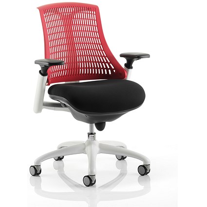 Flex Task Operator Chair, Black Seat, Red Back, White Frame