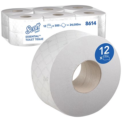 Scott Mini Jumbo Toilet Tissue Rolls, 2-Ply, White, 12 Rolls