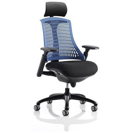 Flex Task Operator Chair With Headrest, Black Seat, Blue Back, Black Frame