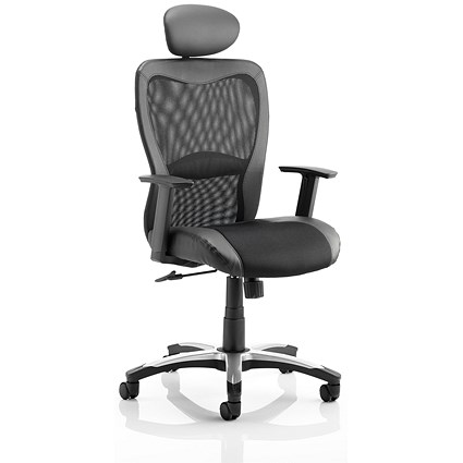 Victor Leather & Mesh Executive Chair, Headrest,, Height Adjustable Arms, Black