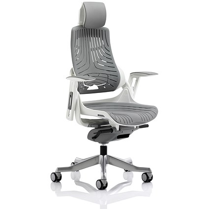 Zure Elastomer Executive Chair, Headrest, Height Adjustable Arms, Grey
