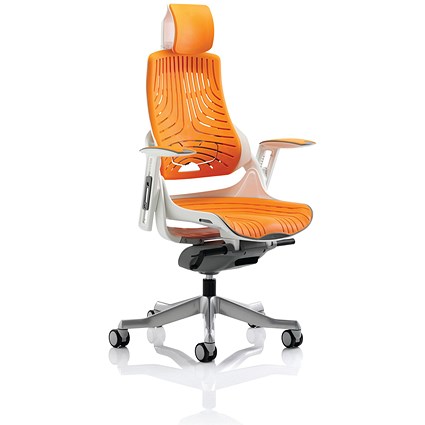 Zure Elastomer Executive Chair, Headrest, Height Adjustable Arms, Orange