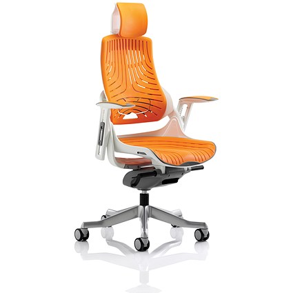 Zure Elastomer Executive Chair, Headrest, Height Adjustable Arms, Orange- Delivered Built