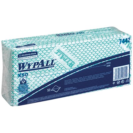 Wypall X50 Cleaning Cloths, Green, Pack of 50