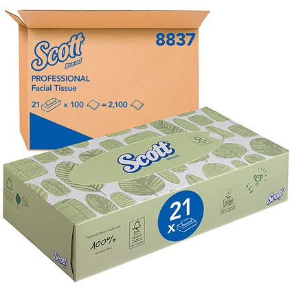 Scott Facial Tissues, 2-Ply, 21 Boxes of 100 Sheets Scott Facial Tissues, 2-Ply, 21 Boxes of 100 Sheets