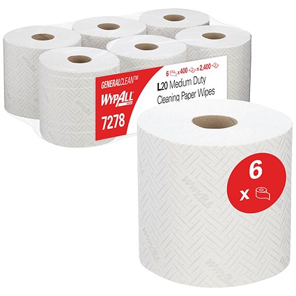 Wypall L20 2-Ply Essential Centrefeed Roll, 150m, White, Pack of 6