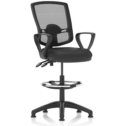Eclipse II High Rise Deluxe Mesh Back Operator Chair, Black Leather, Loop Arms