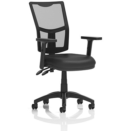 Eclipse Plus II Mesh Back Bonded Leather Operator Chair, Height Adjustable Arms, Black
