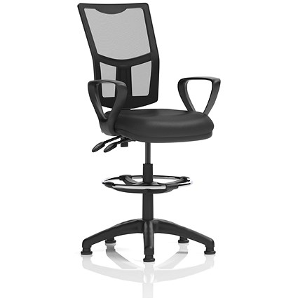 Eclipse II High Rise High Mesh Back Operator Chair, Black Leather, Loop Arms