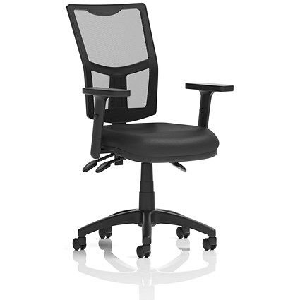 Eclipse Plus III Lever Mesh Back Bonded Leather Task Operator Chair, Height Adjustable Arms, Black