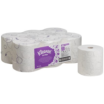 Kleenex 2-Ply Ultra Hand Towel Roll, 150m, White, Pack of 6