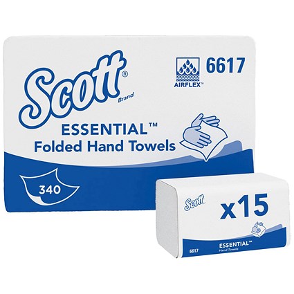 Scott Essential 1-Ply Interfold Hand Towels, White, Pack of 5100