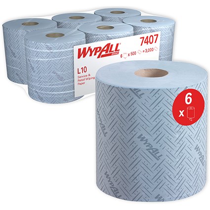 Wypall L10 1-Ply Wiper Roll Control Centrefeed Roll, 190m, Blue Pack of 6