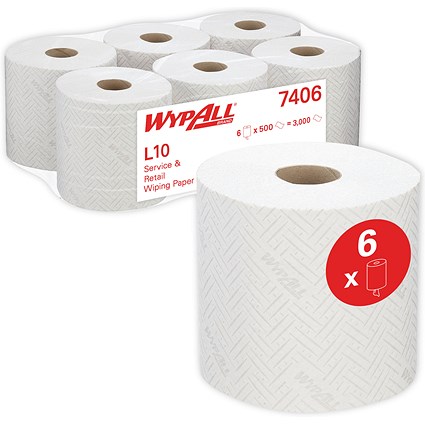 Wypall L10 1-Ply Wiper Roll Control Centrefeed Roll, 190m, White, Pack of 6