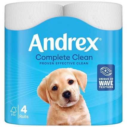Andrex Complete Clean Toilet Roll, 2-Ply, 190 Sheets Per Roll, Pack of 24