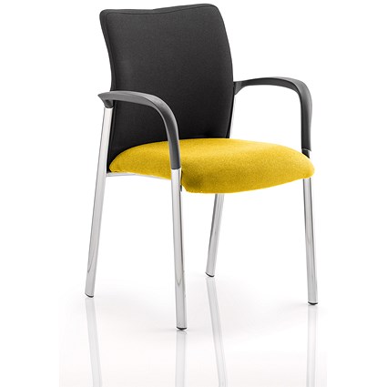 Academy Visitor Chair, With Arms, Black Fabric Back, Fabric Seat, Senna Yellow